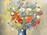 a painting of a vase of flowers on a table