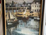 une image d'une peinture de bateaux dans un port