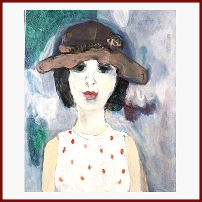 un tableau représentant une femme coiffée d'un chapeau