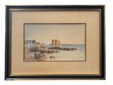 an image of a painting of a castle on the beach