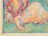 a painting of a woman laying down on the ground
