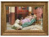 an image of a painting of a woman laying on a bed next to a man