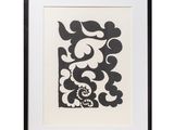 a black and white drawing of an abstract design in a black frame