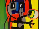 a painting of a man holding a tennis racquet