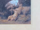 a picture of a painting of a bird and a dog