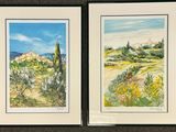 deux tableaux encadrés représentant un paysage désertique avec des arbres et des buissons