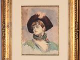 portrait of a woman in a hat with a flower in her hair