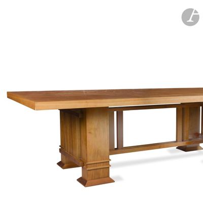 an image of a large wooden table with a wooden base