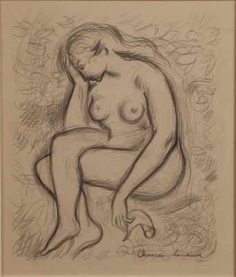 l'image d'un dessin représentant une femme nue assise sur une chaise