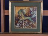 a picture of a painting of a horse on display