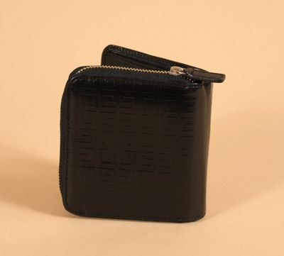 the small black wallet has a zipper on the front and a zipper on the back