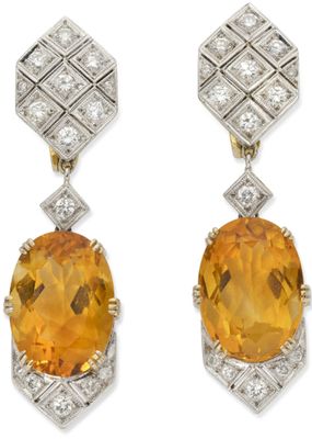 a pair of citrine and diamond earrings