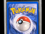 the card is in a plastic case with the pokemon logo on it
