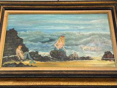 une photo d'un tableau représentant une femme et un homme sur la plage