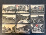 several old black and white photos of people on a train track