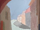 a picture of a painting of a street in a city
