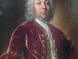 un vieux tableau représentant un homme vêtu d'un manteau rouge et aux cheveux blancs