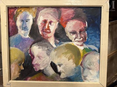 un tableau représentant un groupe de personnes, dans un cadre