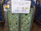 many crates of different sizes and colors in a warehouse