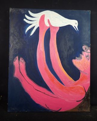 une image représentant un tableau d'un oiseau tenant un poisson dans son bec