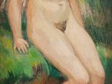 un tableau représentant une femme nue assise sur un rocher dans l'eau