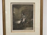 tableau représentant un homme tenant une femme assise sur une chaise dans une pièce