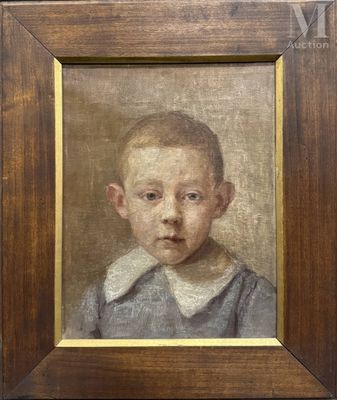 une peinture à l'huile représentant un jeune garçon en chemise bleue