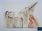 a picture of a painting of a unicorn and a woman