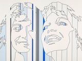 a drawing of a man and a woman looking at each other