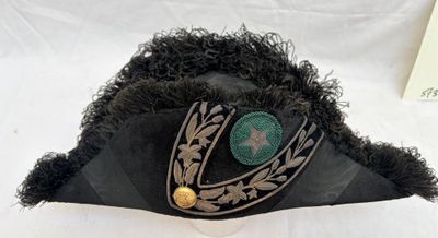 un chapeau noir surmonté d'un bouton vert