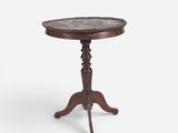a wooden table with a marble top on a white background