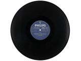 a black vinyl record with a blue label on it