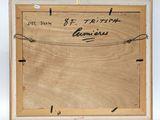 a painting of a wooden frame with writing on it