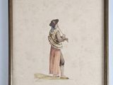 an old picture of a man in a hat and a dress