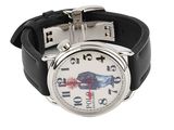 a wrist watch with a picture of superman on it