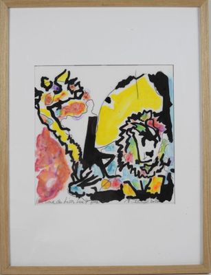 tableau encadré représentant un homme et une femme entourés de fleurs
