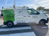a van that is parked in the parking lot