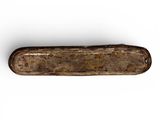 a close up of a knife on a white surface with a white background