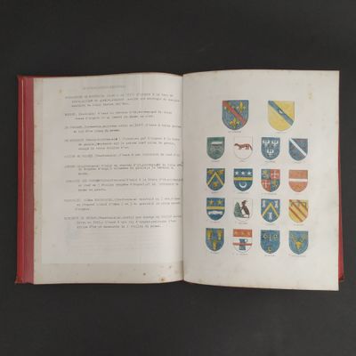 an open book with a picture of a coat of arms and a coat of arms on it
