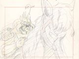 sketch of a drawing of a man riding a horse with a horse in the background