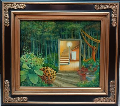 Composition "Au coeur de la forêt" huile sur toile, porte un…