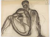 dessin d'un homme assis sur une chaise avec les jambes croisées