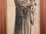 un vieux dessin représentant une femme tenant un enfant dans ses bras