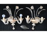 paire d'appliques murales en verre de Murano ornées de fleurs et de feuilles