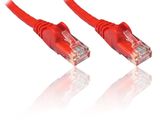 une paire de câbles Ethernet rouges sur fond blanc