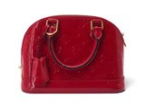 Sac à main Louis Vu Vu en cuir verni rouge avec finitions dorées