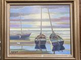 une peinture représentant deux bateaux sur l'eau