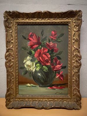une peinture de fleurs dans un vase sur une table
