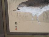 a painting of a bird that is standing in the grass