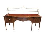 a wooden desk with a metal frame on top of it